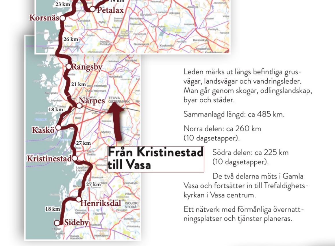 Karta över rutten i södra österbotten